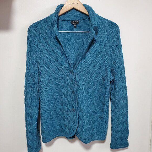 TALBOTS Merino Wool Cardigan Sweater Textured Knit Buttons Women's Large Petite - Picture 1 of 11